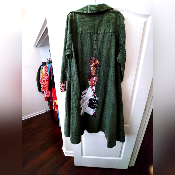 Acid-Wash Olive green swing jacket/dress - Picture 8 of 16